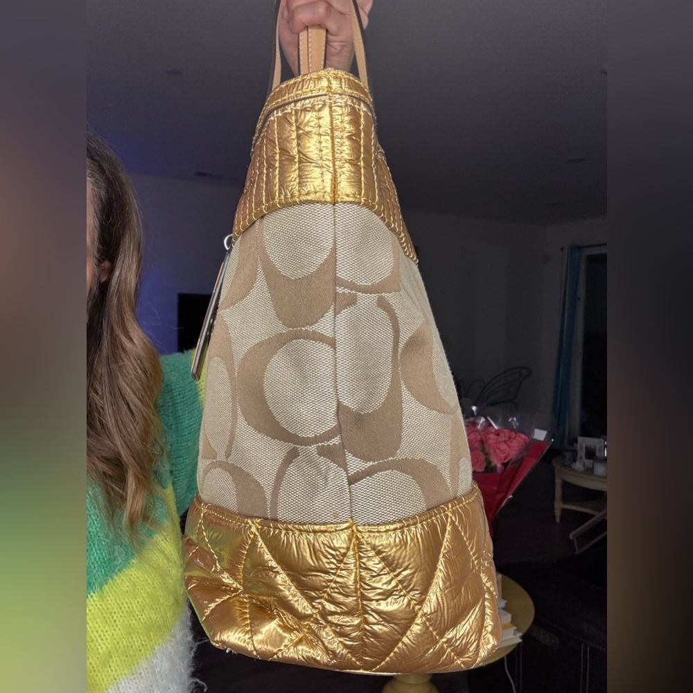 Coach Poppy Signature Quilted Metallic Tote - Picture 9 of 14